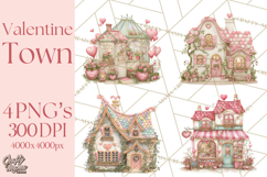 Valentine Town Clipart With Pastel Buildings and Houses Product Image 1
