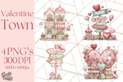 Valentine Town Clipart With Pastel Buildings and Houses Product Image 1