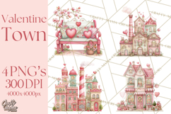 Valentine Town Clipart With Pastel Buildings and Houses Product Image 1
