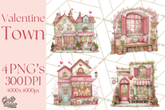 Valentine Town Clipart With Pastel Buildings and Houses Product Image 1