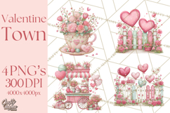 Valentine Town Clipart With Pastel Buildings and Houses Product Image 1