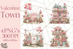 Valentine Town Clipart With Pastel Buildings and Houses Product Image 1