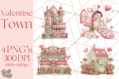 Valentine Town Clipart With Pastel Buildings and Houses Product Image 1