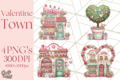 Valentine Town Clipart With Pastel Buildings and Houses Product Image 1