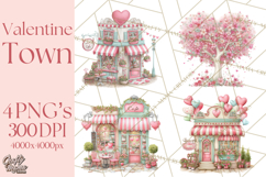 Valentine Town Clipart With Pastel Buildings and Houses Product Image 1