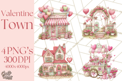 Valentine Town Clipart With Pastel Buildings and Houses Product Image 1