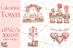 Valentine Town Clipart With Pastel Buildings and Houses Product Image 1