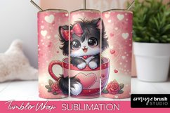 Valentine Tumbler Wrap - Cute Cat Sublimation Design