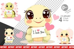 Valentine Turtle Cartoon Clipart Product Image 1