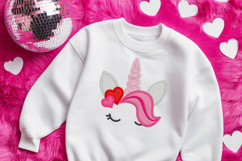 Valentine Heart Unicorn Horn Applique Embroidery