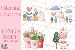Valentine Unicorn Clipart PNG, Unicorn Girl Valentine Product Image 1