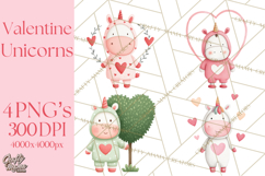 Valentine Unicorn Clipart PNG, Unicorn Girl Valentine Product Image 1