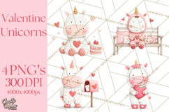 Valentine Unicorn Clipart PNG, Unicorn Girl Valentine Product Image 1