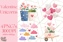 Valentine Unicorn Clipart PNG, Unicorn Girl Valentine Product Image 1