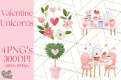 Valentine Unicorn Clipart PNG, Unicorn Girl Valentine Product Image 1