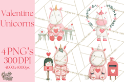Valentine Unicorn Clipart PNG, Unicorn Girl Valentine Product Image 1