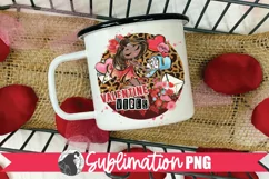 Cute black girl Valentine sublimation shown on a mug
