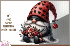 Valentine Gnome png with roses, Watercolor Valentine gnome Product Image 1
