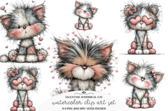 Valentine Whimsical Cat Clipart - Valentine's Cat PNG Product Image 1