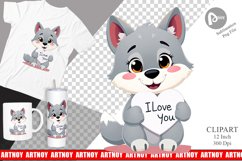 Valentine Wolf Cartoon Clipart Product Image 1