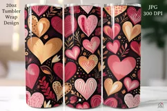 Hearts 20 oz Tumbler Wrap JPG Valentine Sublimation Design Product Image 1