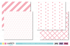 Romantic digital papers with hearts and XO designs