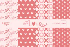 Valentine digital papers with XOXO hearts and polka dot patterns