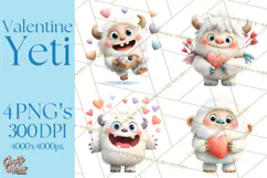 Valentine Yeti Clipart PNG Cute Love Monster Art Product Image 1