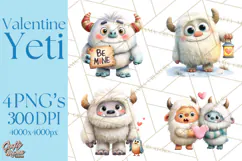 Valentine Yeti Clipart PNG Cute Love Monster Art Product Image 1