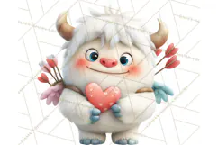 Valentine Yeti Clipart PNG Cute Love Monster Art Product Image 3