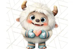 Valentine Yeti Clipart PNG Cute Love Monster Art Product Image 4