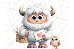 Valentine Yeti Clipart PNG Cute Love Monster Art Product Image 4