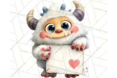 Valentine Yeti Clipart PNG Cute Love Monster Art Product Image 4