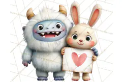 Valentine Yeti Clipart PNG Cute Love Monster Art Product Image 2