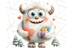 Valentine Yeti Clipart PNG Cute Love Monster Art Product Image 3