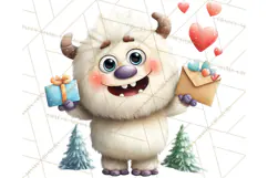 Valentine Yeti Clipart PNG Cute Love Monster Art Product Image 4