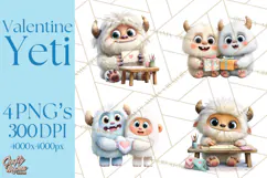 Valentine Yeti Clipart PNG Cute Love Monster Art Product Image 1
