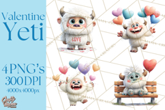 Valentine Yeti Clipart PNG Cute Love Monster Art Product Image 1
