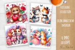 Valentines Day Square Coaster |Cute animals, animal Product Image 1