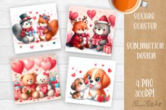 Valentines Day Square Coaster |Cute animals, animal Product Image 1