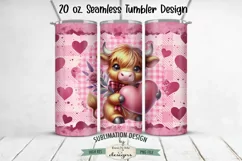 Valentine Highland Cow 20 oz Seamless Tumbler Wrap Design Product Image 1