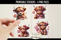 Highland Cow Printable Valentine Stickers | 4 PNG Stickers Product Image 2