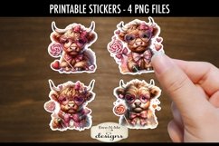Highland Cow Printable Valentine Stickers | 4 PNG Stickers Product Image 1
