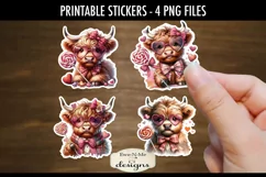 Highland Cow Printable Valentine Stickers | 4 PNG Stickers Product Image 1