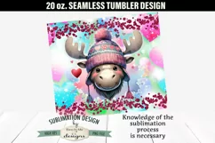 Valentine Moose in Knit Hat 20 oz Seamless Tumbler Wrap Product Image 2