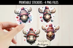 Moose In Hats Printable Valentine Stickers | 4 PNG Stickers Product Image 2