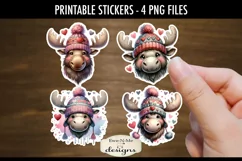 Moose In Hats Printable Valentine Stickers | 4 PNG Stickers Product Image 1
