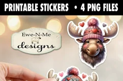 Moose In Hats Printable Valentine Stickers | 4 PNG Stickers Product Image 3