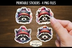 Raccoons in Hats Valentine Stickers | 4 PNG Stickers Product Image 1