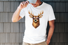 Digital deer buck PNG featuring detailed antlers, rugged fur texture, and heart sunglasses, designed for men’s Valentine projects and hunting-themed graphics.